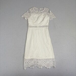 Lace Dress White Crochet Cold Shoulder‎ Sheath Midi Scallop Hem NWT Small